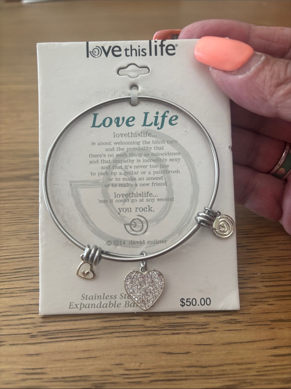 Silver Heart Charm Expandable Bangle